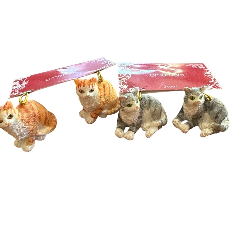 Cat Ornaments Set 4 Orange Grey Tabby Miniature Figurines Target 2006‎